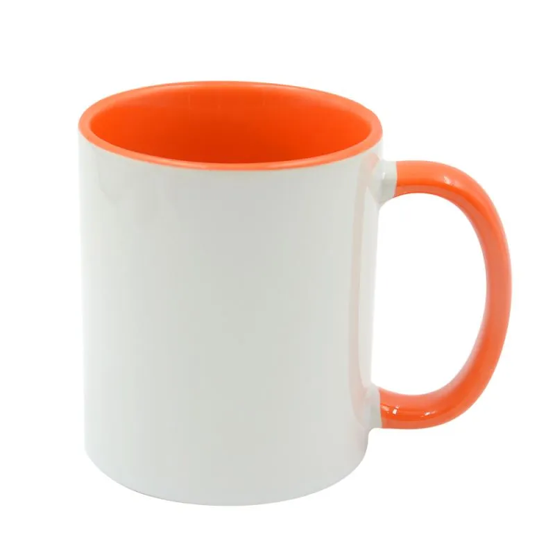 11oz Inner and Handle Colour Mug - Orange with mug box