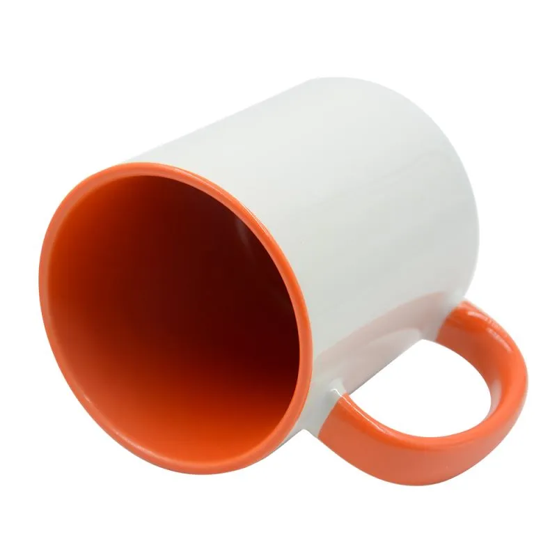 11oz Inner and Handle Colour Mug - Orange with mug box - Image 2