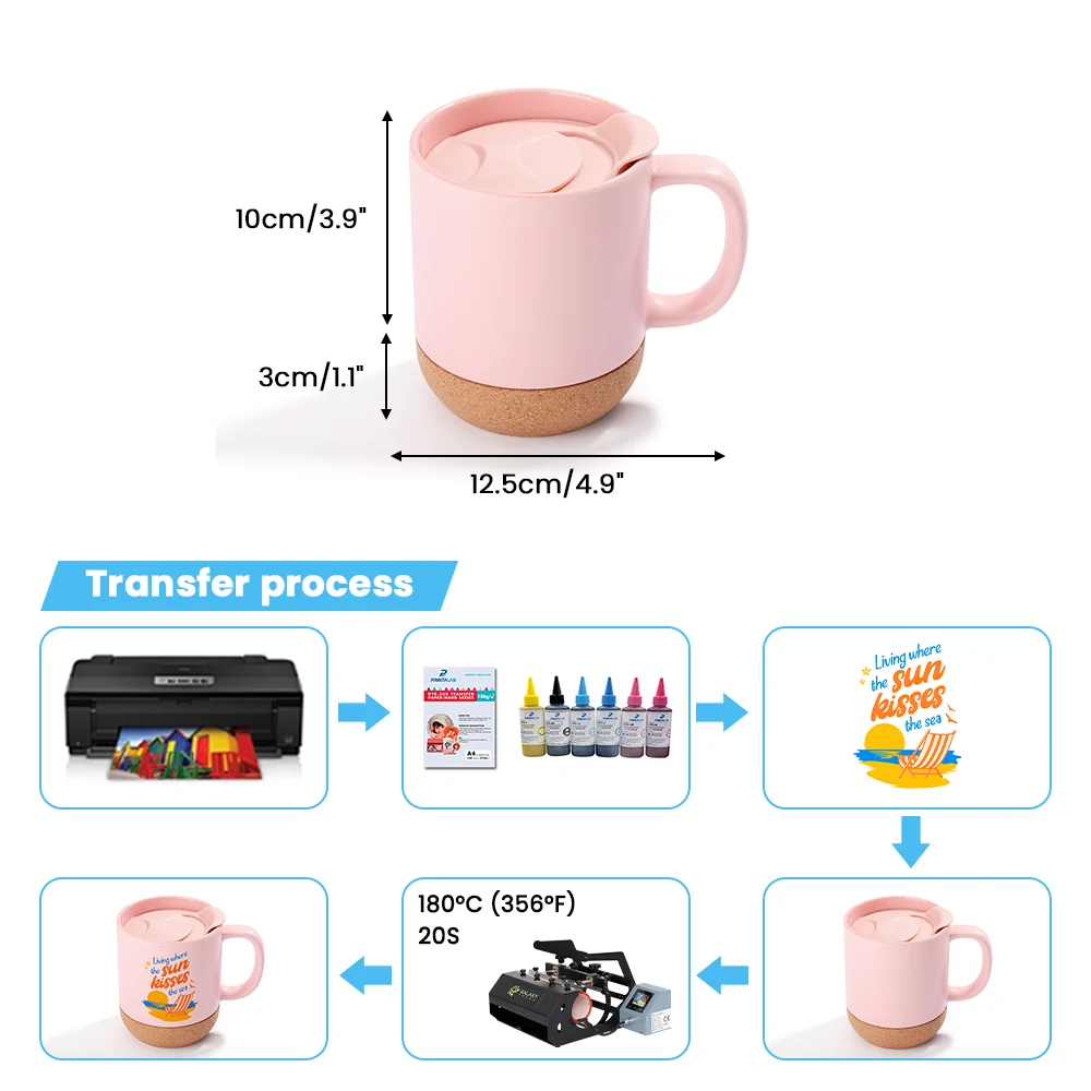 13oz Sublimation Coffee Mug with Detachable Cork Base-Matte Pink - Image 7