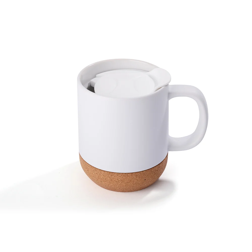 13oz Sublimation Coffee Mug with Detachable Cork Base-Matte White - Image 2