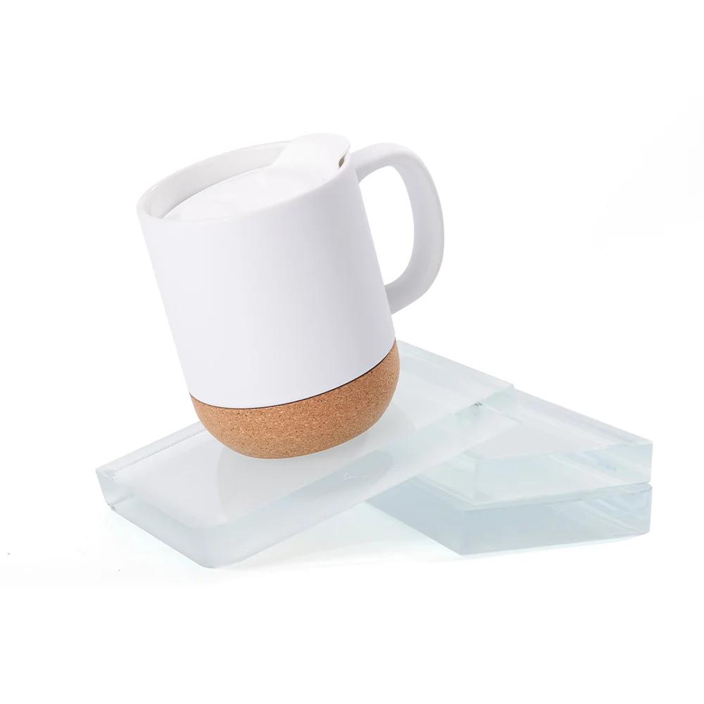 13oz Sublimation Coffee Mug with Detachable Cork Base-Matte White - Image 6