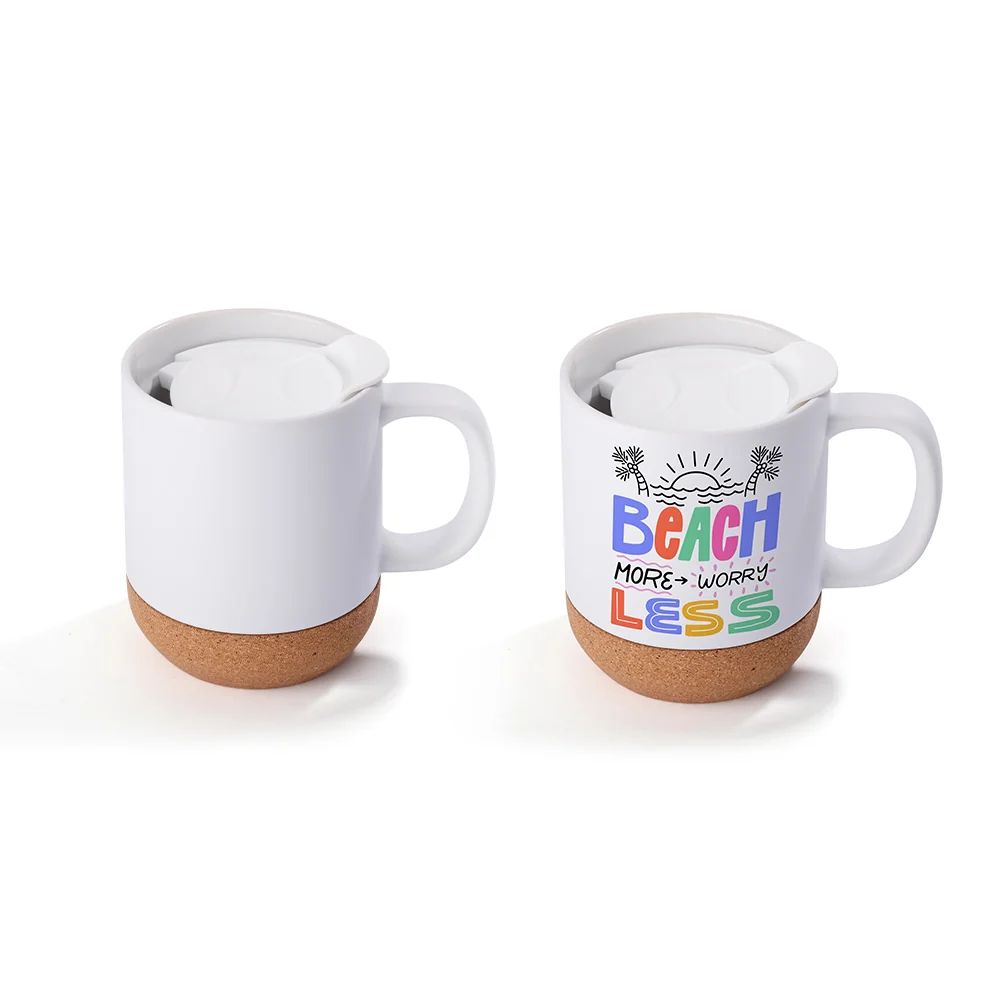 13oz Sublimation Coffee Mug with Detachable Cork Base-Matte White - Image 8