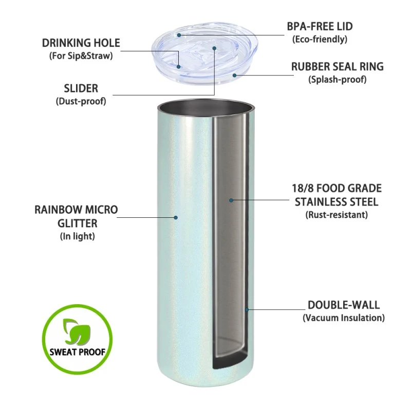 20oz Stainless Steel Tumbler - Mint Green Sparkle - Image 5