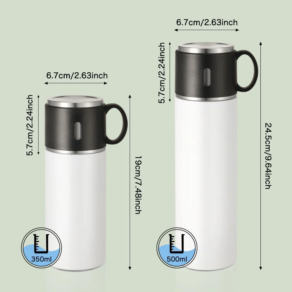 350ml Stainless Steel Bottle with Cup Lid - White - Image 3