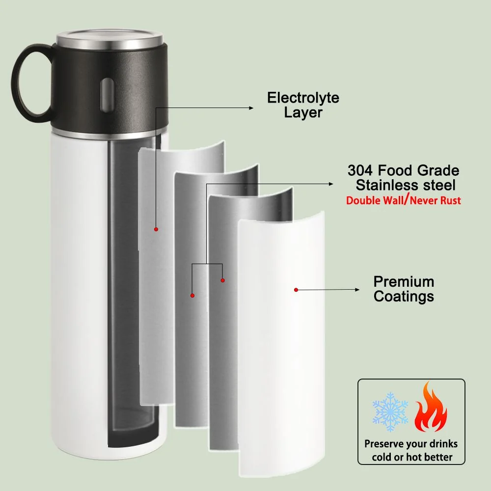 350ml Stainless Steel Bottle with Cup Lid - White - Image 5