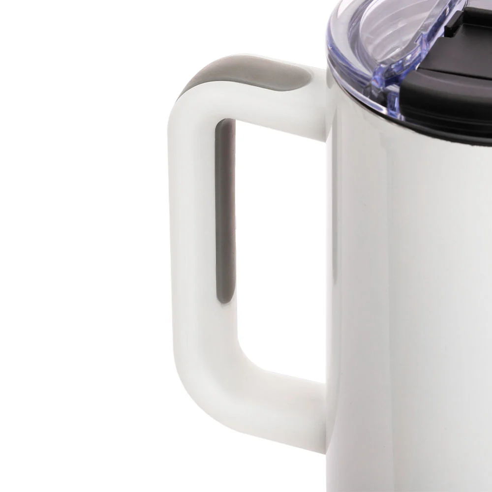 40OZ Travel Mug with Plastic Handle - White - Image 6
