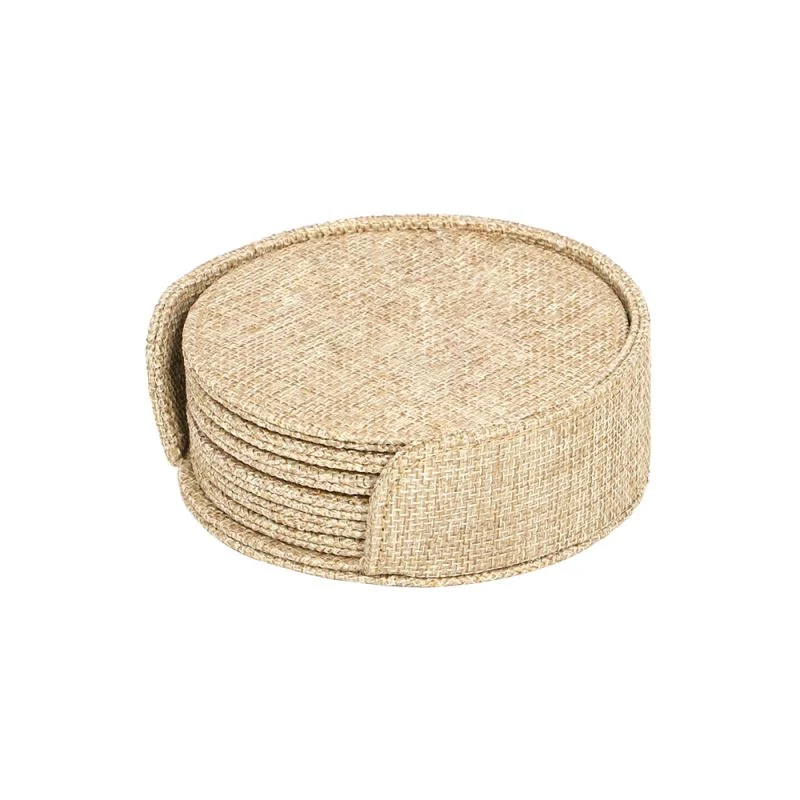 Burlap Round Coaster set and Holder - 6 pcs - Image 2