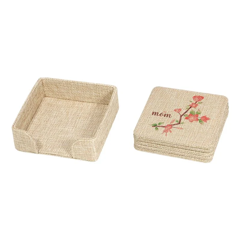 Burlap Square Coaster set and Holder - 6 pcs - Image 2