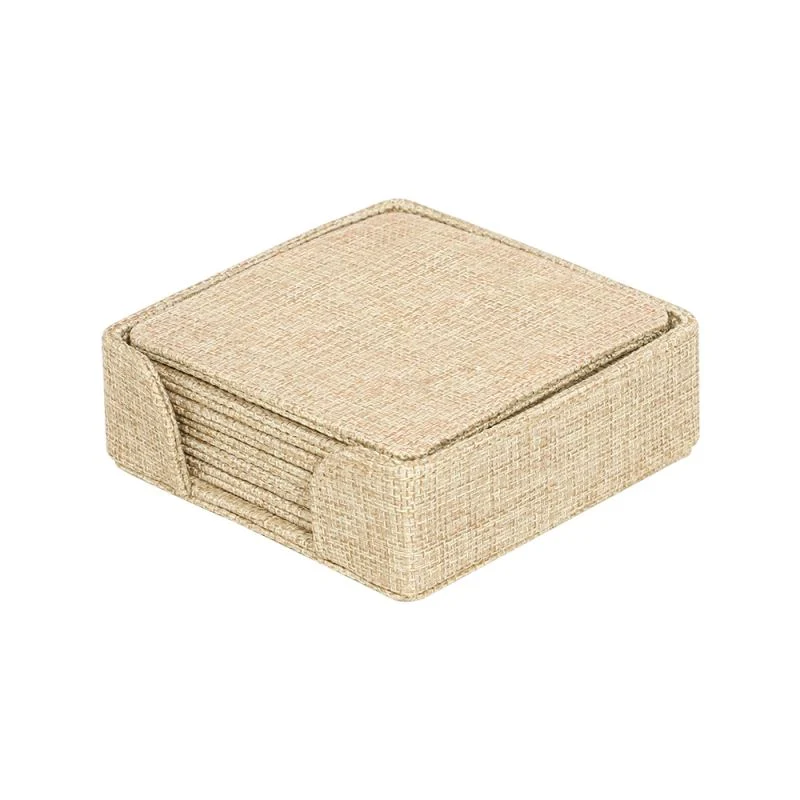 Burlap Square Coaster set and Holder - 6 pcs - Image 3