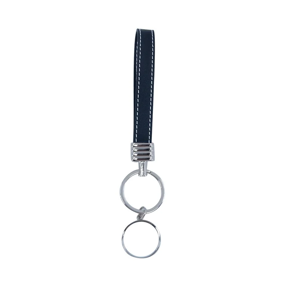 Round Keyring with Leather Hand Chain - Black - Image 2