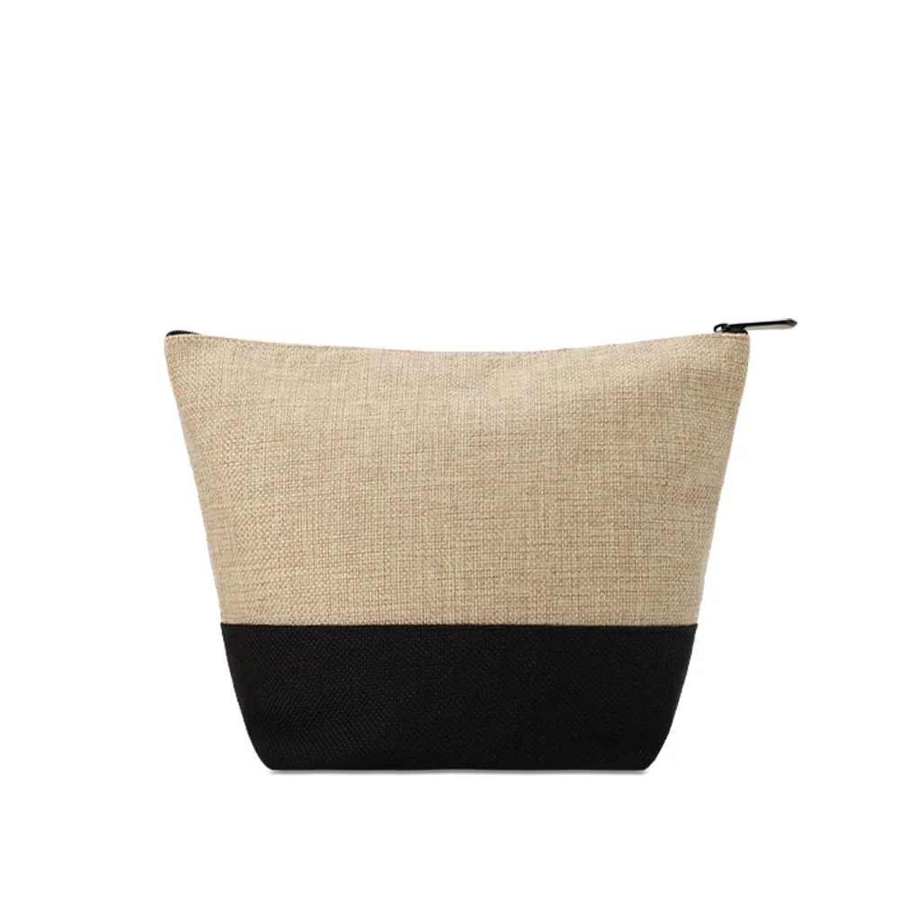 Dark Linen Cosmetic Bag With Black Base 18.5 x 24 - Image 2