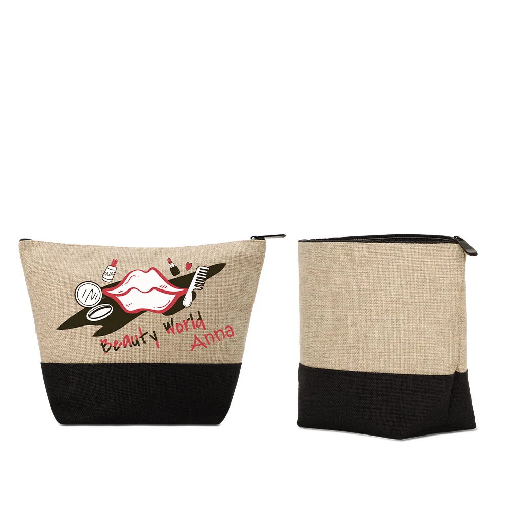 Dark Linen Cosmetic Bag With Black Base 18.5 x 24 - Image 7