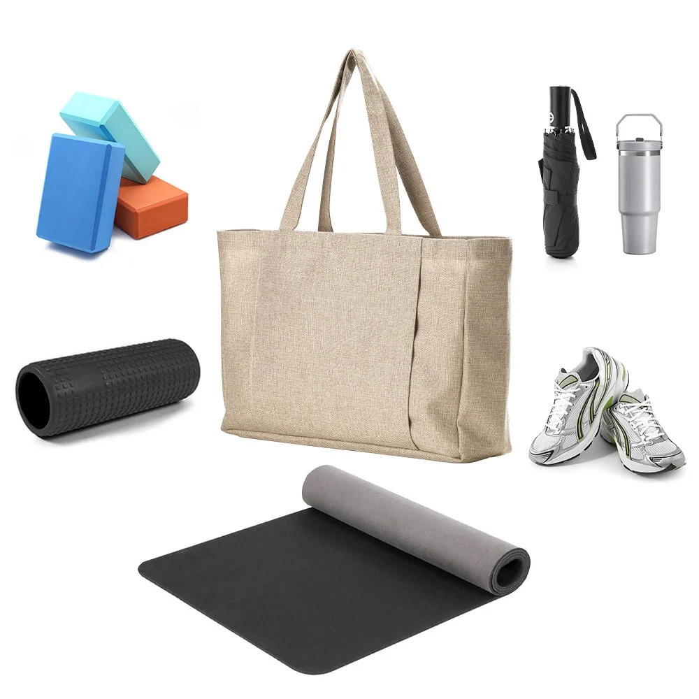 Dark Linen Yoga Tote Bag - 36 x 50cm - Image 4