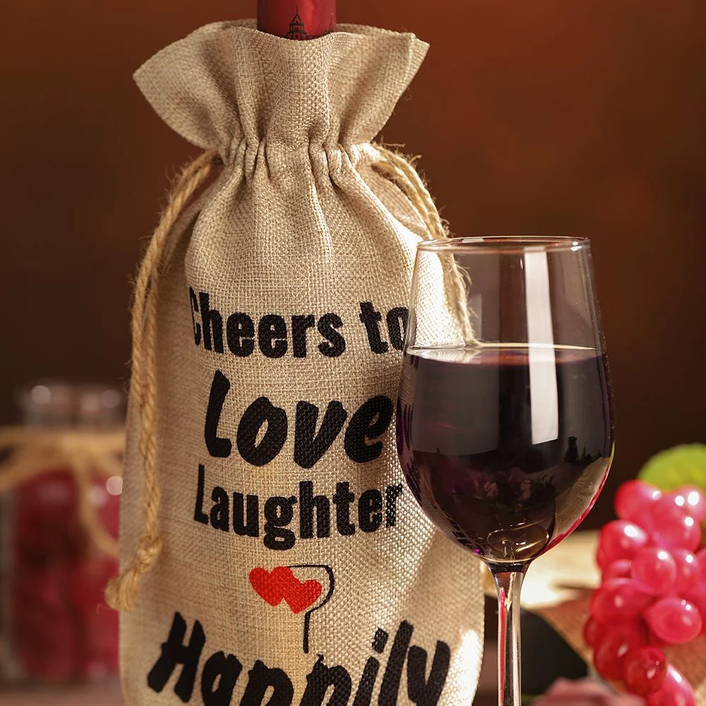 Faux Burlap Drawstring Bottle Bag - 17 x 34 cm - Image 2