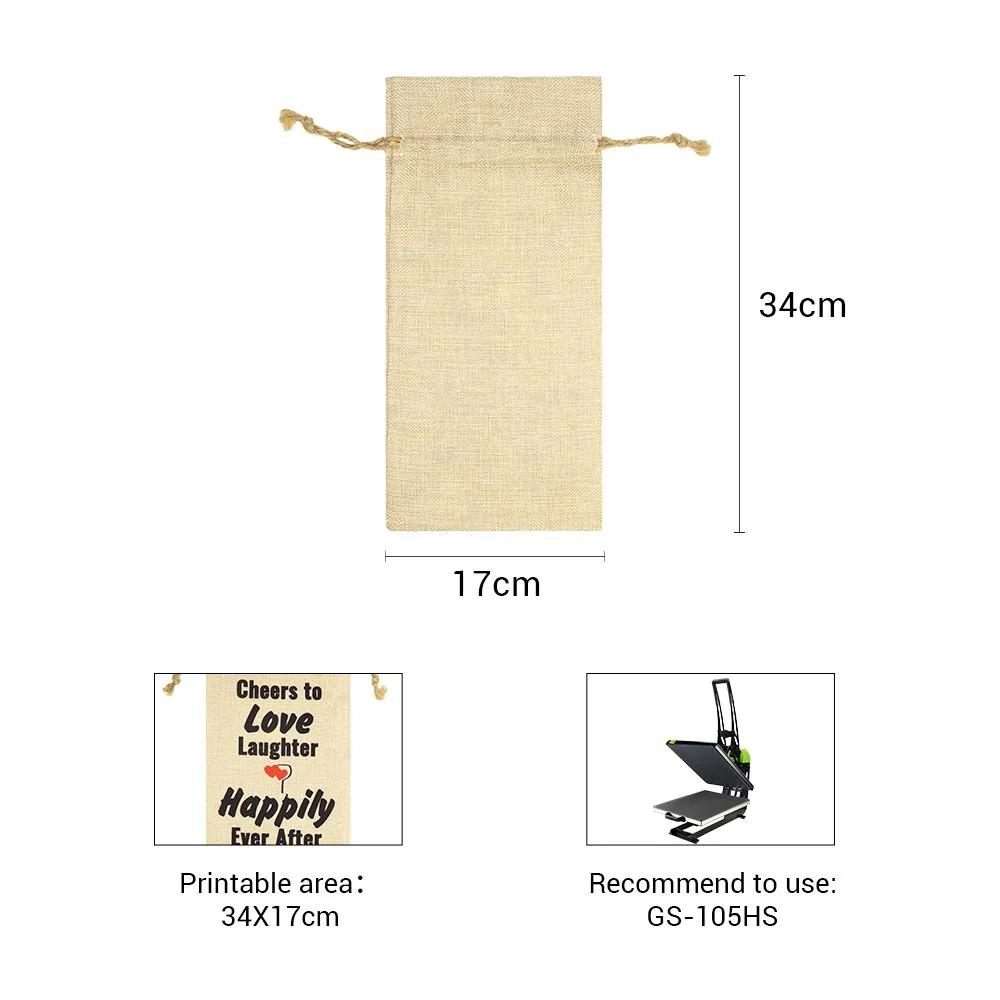 Faux Burlap Drawstring Bottle Bag - 17 x 34 cm - Image 3