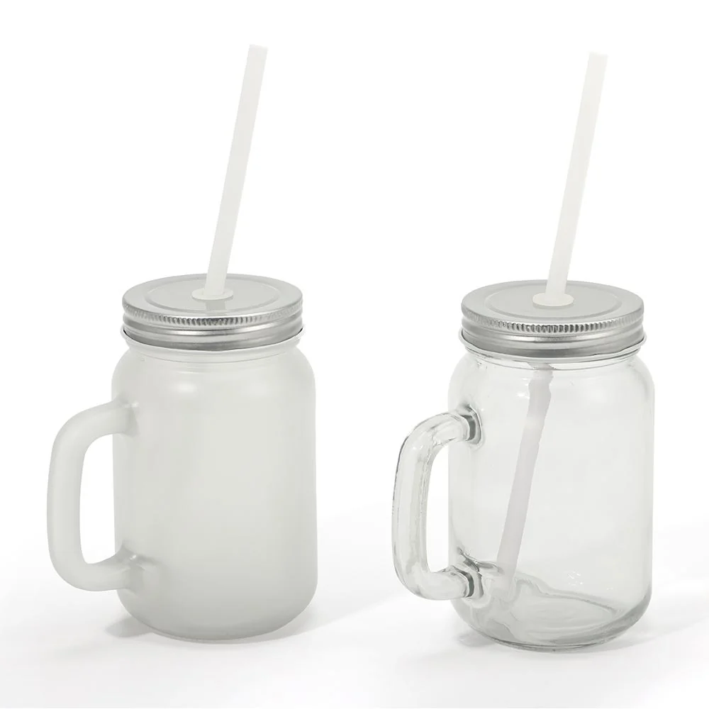 Frosted glass Mason Jar with straw - Image 3