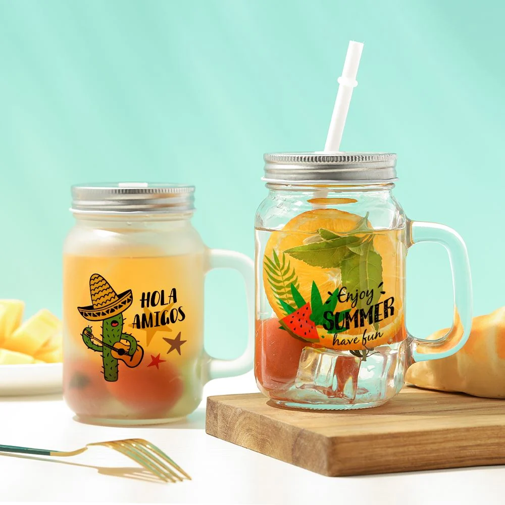 Frosted glass Mason Jar with straw - Image 7