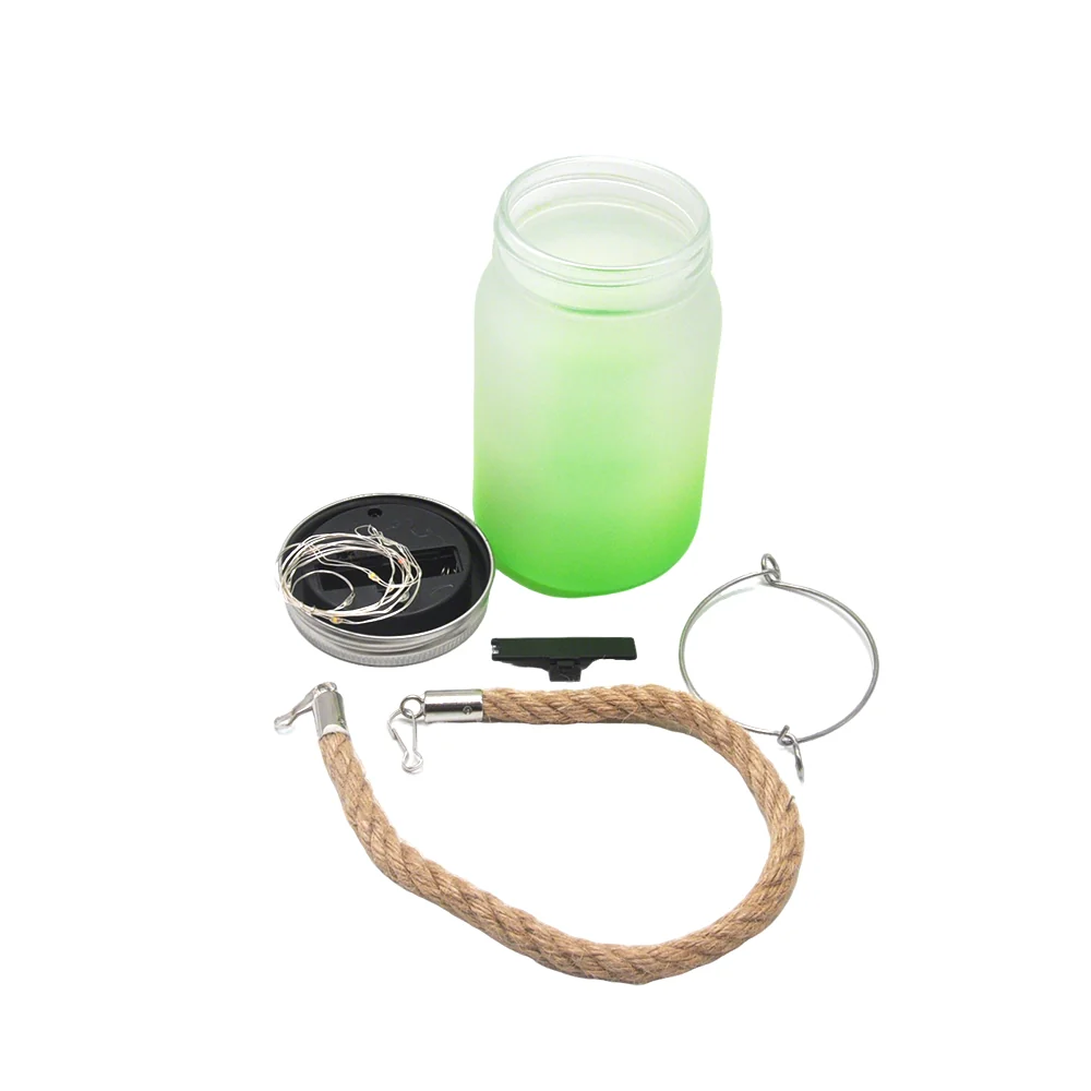 Mason Jar with Solar Powered Lights - Green - Image 6