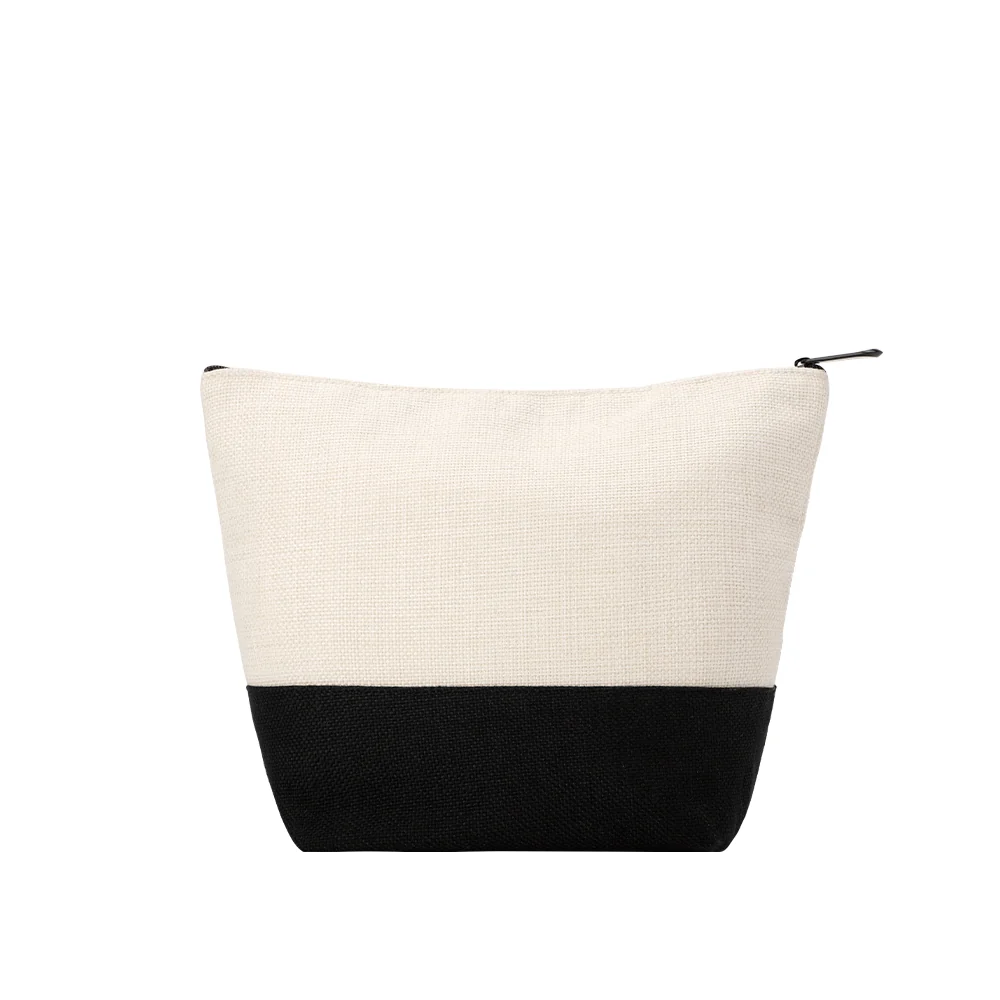 Natural Linen Cosmetic Bag With Black Base 18.5 x 24 - Image 2
