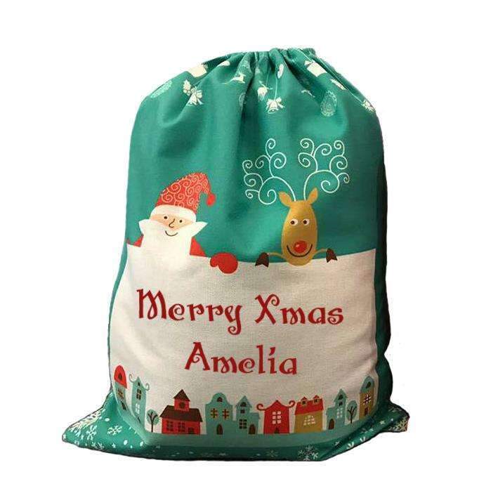 Pre-Printed Linen Drawstring Xmas Sack - 30 x 40 cm - Green Small - Image 4