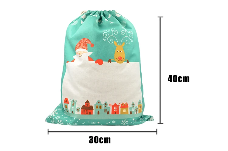 Pre-Printed Linen Drawstring Xmas Sack - 30 x 40 cm - Green Small - Image 5