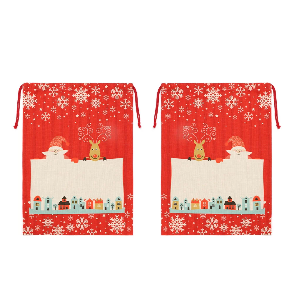 Small Red Linen drawstring Xmas Sack - 30 x 40 cm - Red Small - Image 3