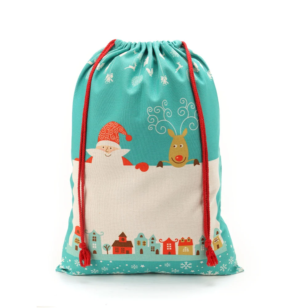 Pre-Printed Linen Drawstring Xmas Sack - 50 x 66 cm - Green Large - Image 3