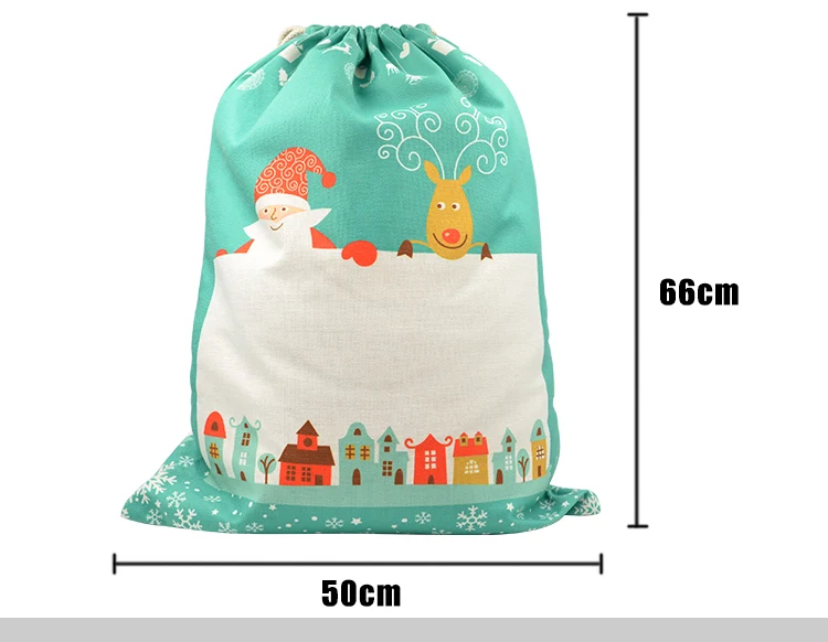 Pre-Printed Linen Drawstring Xmas Sack - 50 x 66 cm - Green Large - Image 4