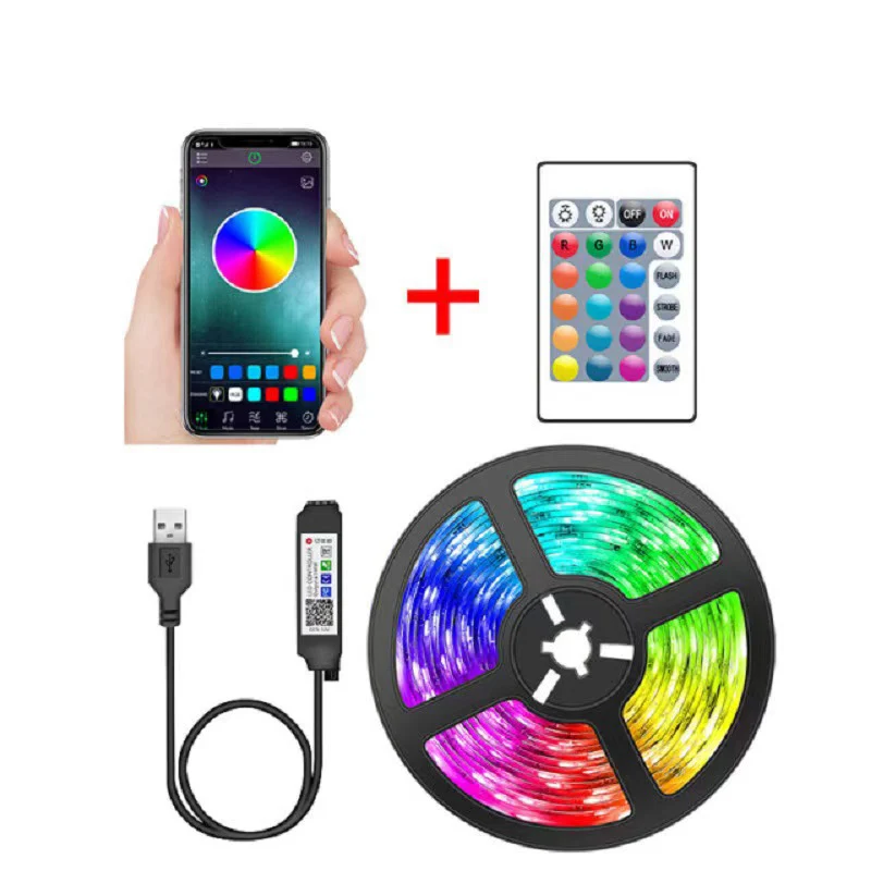 RGB LED Strip Light USB with Bluetooth & Remote 1M
