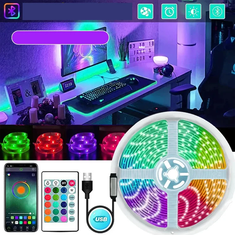 RGB LED Strip Light USB with Bluetooth & Remote 1M - Image 3