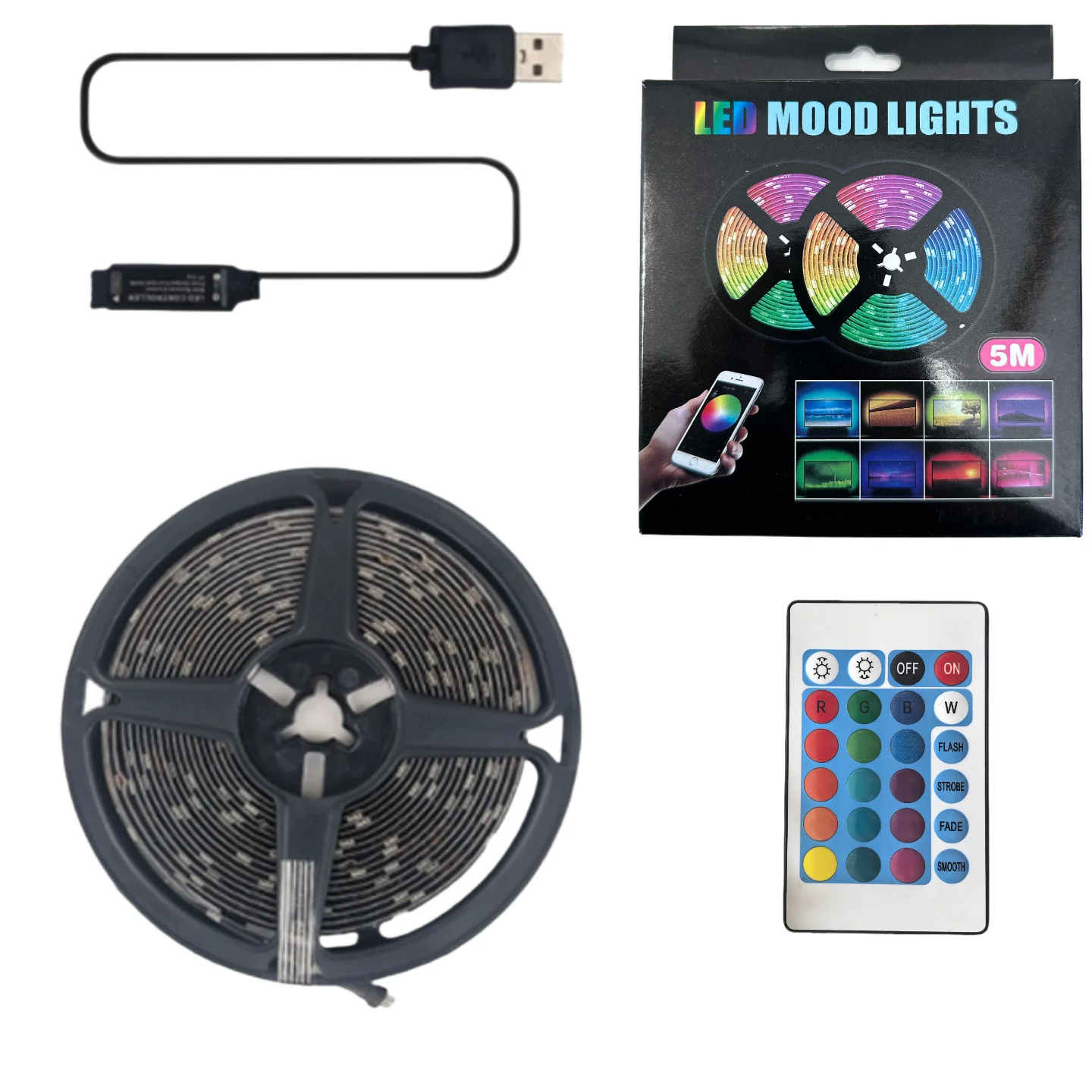 RGB LED Strip Light USB with Bluetooth & Remote 1M - Image 5
