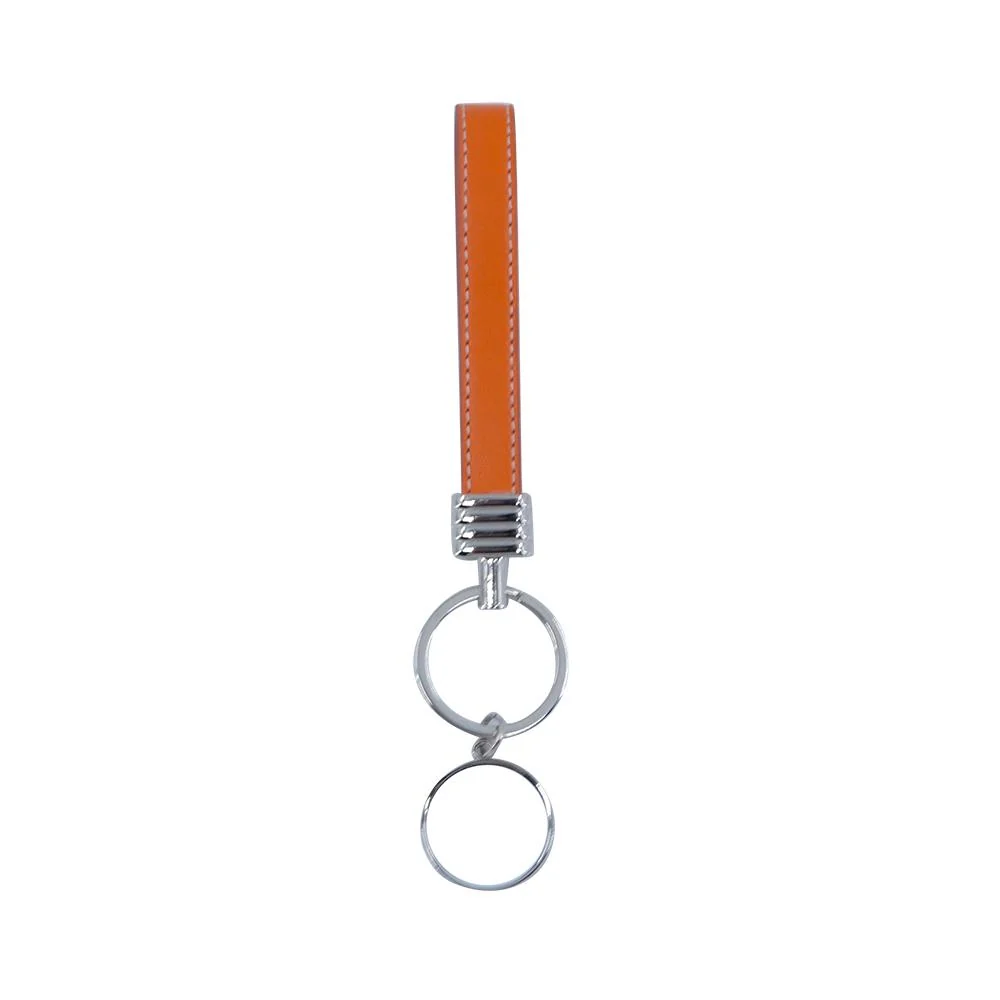 Round Keyring with Leather Hand Chain - Orange - Image 2